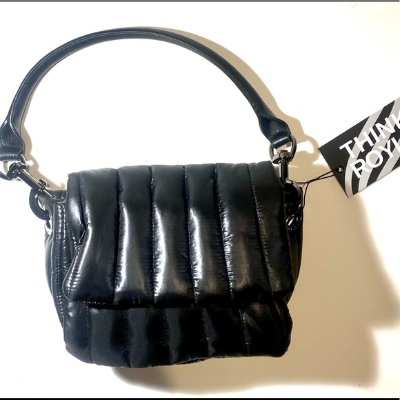 Think Royln Puffy Quilted Petite Bar Bag Shiny Black - Picture 2 of 6